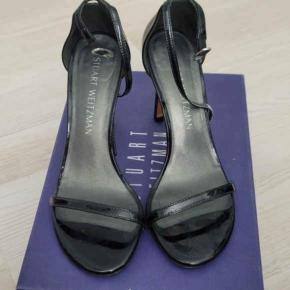 STUART WEITZMAN Nudist Song Black Patent Leather Heels 5.5 - Picture 9 of 17